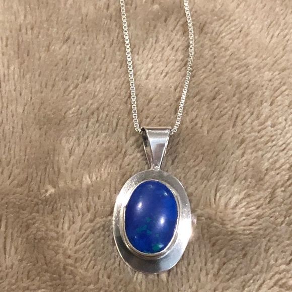 VINTAGE Lapis Lazuli Sterling Silver Necklace - Picture 3 of 8